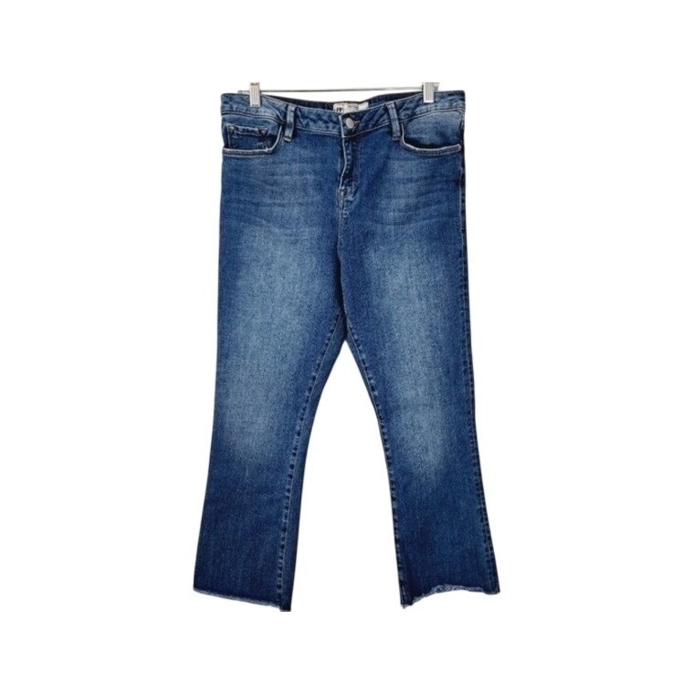Free People Jeans Women 32 Blue Cropped Flare Raw Hem Stretch